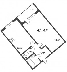 Однокомнатная квартира 42.53 м²